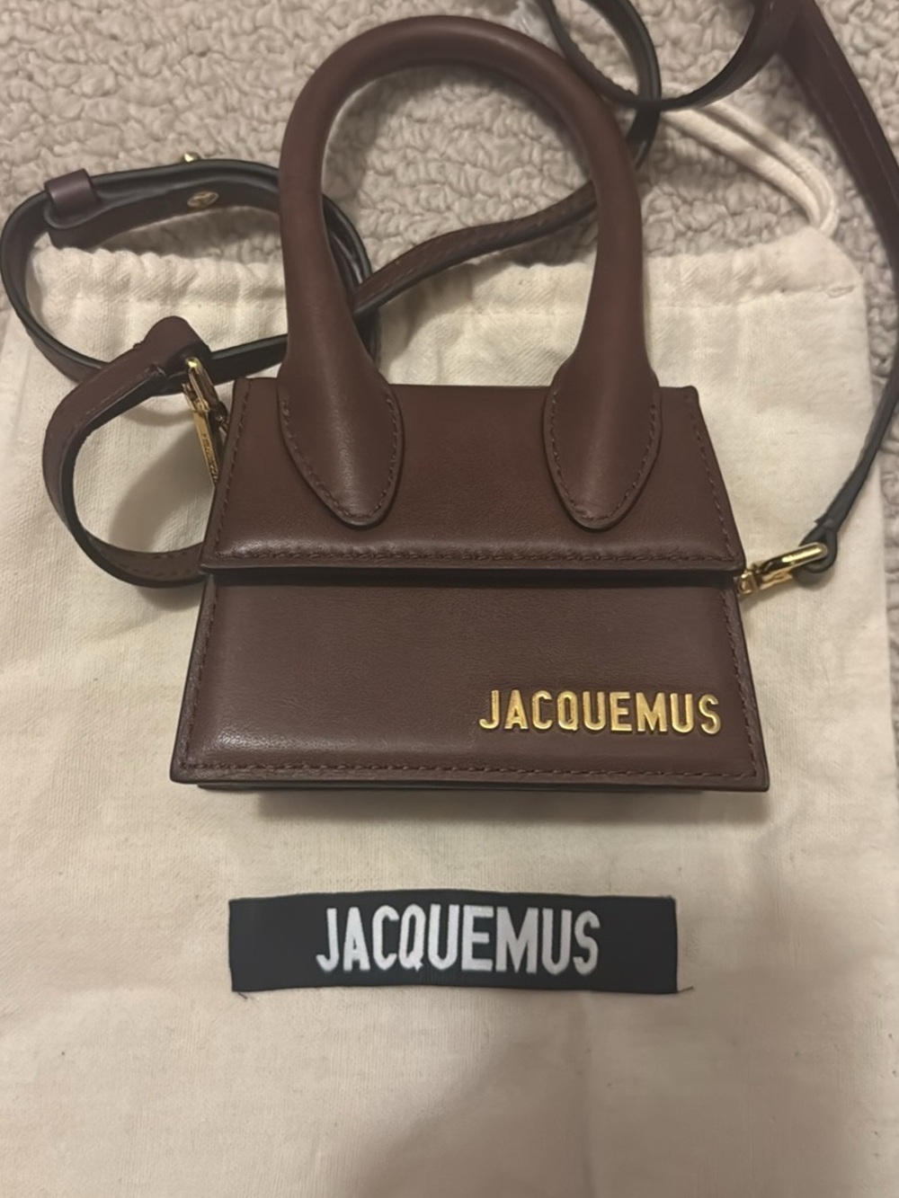 Jacquemus Brown Le Chiquito Mini Top-Handle Bag with Gold Logo